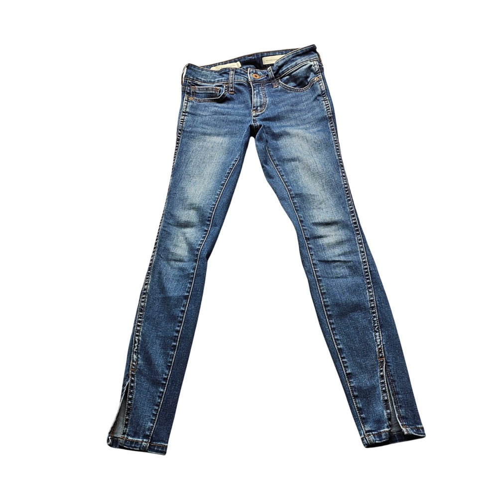Pilcro and the Letterpress Mid-Rise Skinny Jeans Womens 25 Blue Denim Split Hem